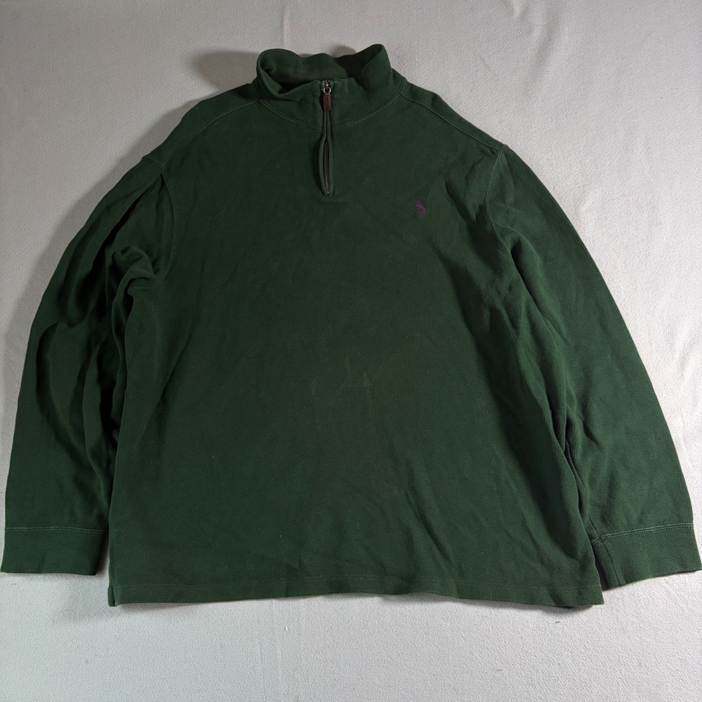 Polo Ralph Lauren Mens‎ XXL Green 1/4 Zip Pullover Cotton Sweater